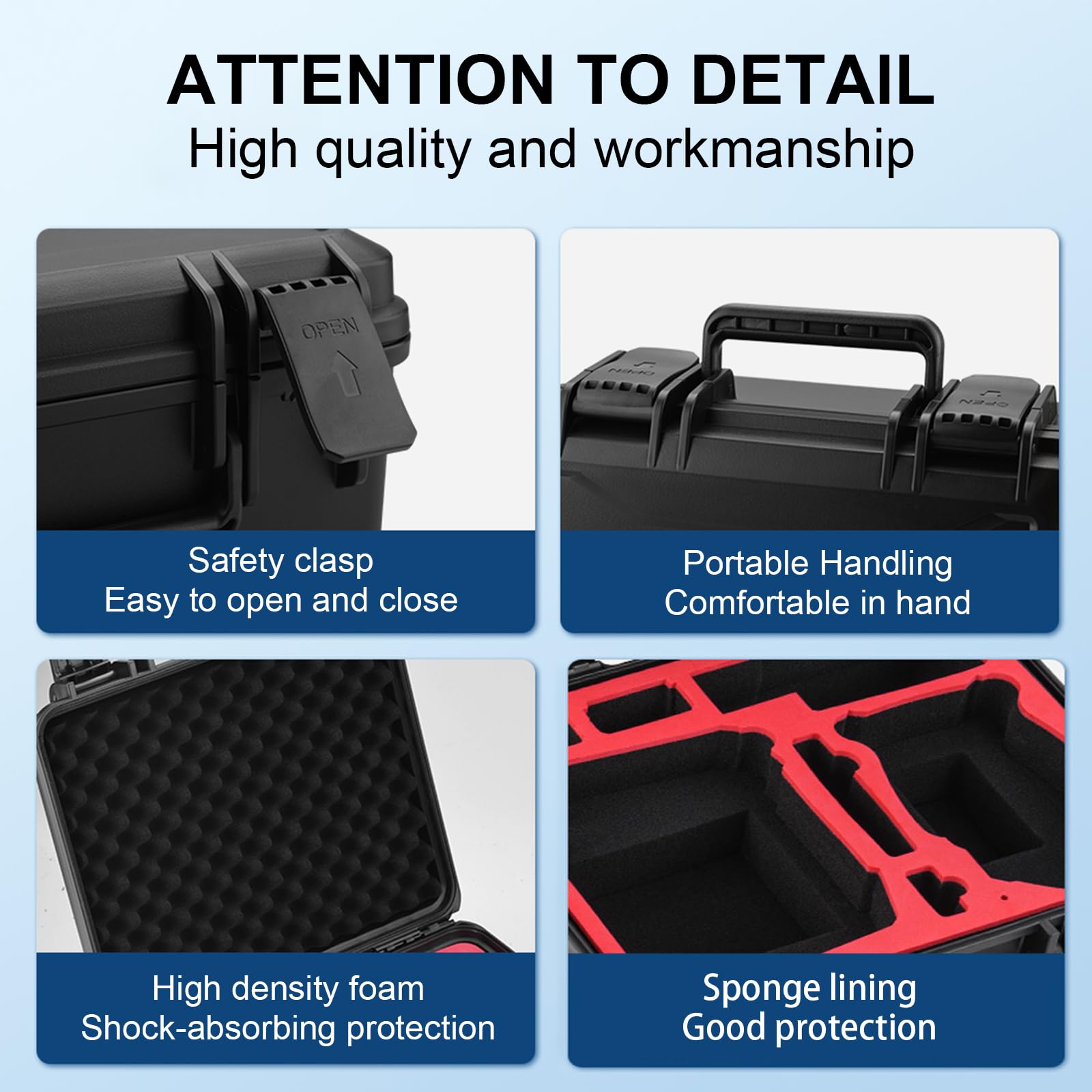 Custodia protettiva da viaggio per voli con scomparto per accessori, custodia per il trasporto in schiuma
