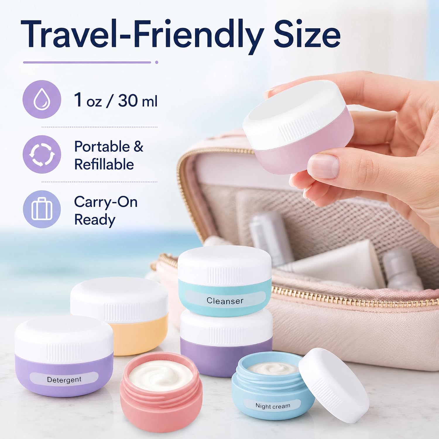 8 Pcs Travel Jars for Creams 1 Oz/ 30 ml, Leak Proof Silicone Travel Cream Container, Small Travel Containers for Creams with Lids Leak-proof Accessories for Cosmetic Makeup Face Hand Body Cream