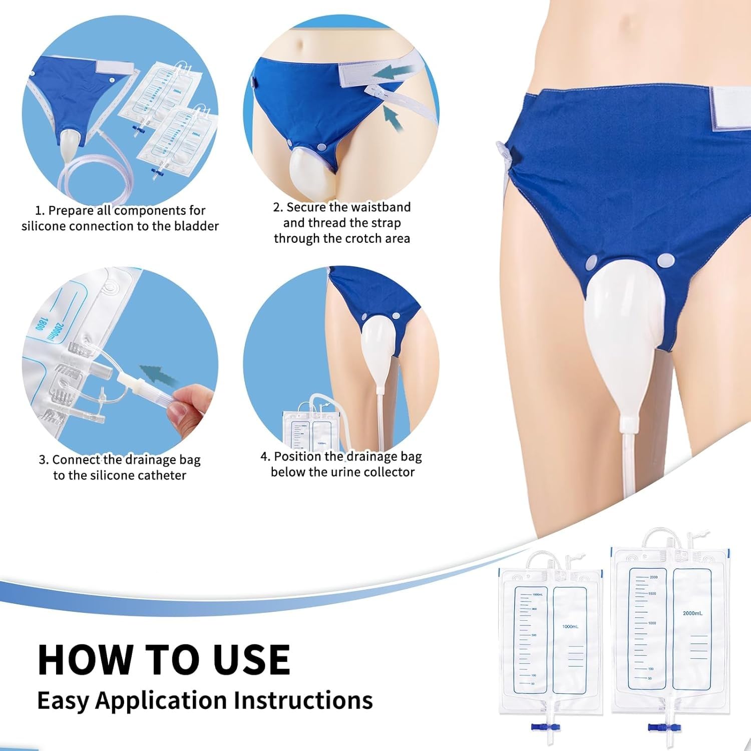 RAJry Portable Reusable Adjustable Silicon urine collector for Elderly men bed patients wearable urine bag for men urine drainage bag system for Adults male bedridden elderly (Men (Free Size) 1