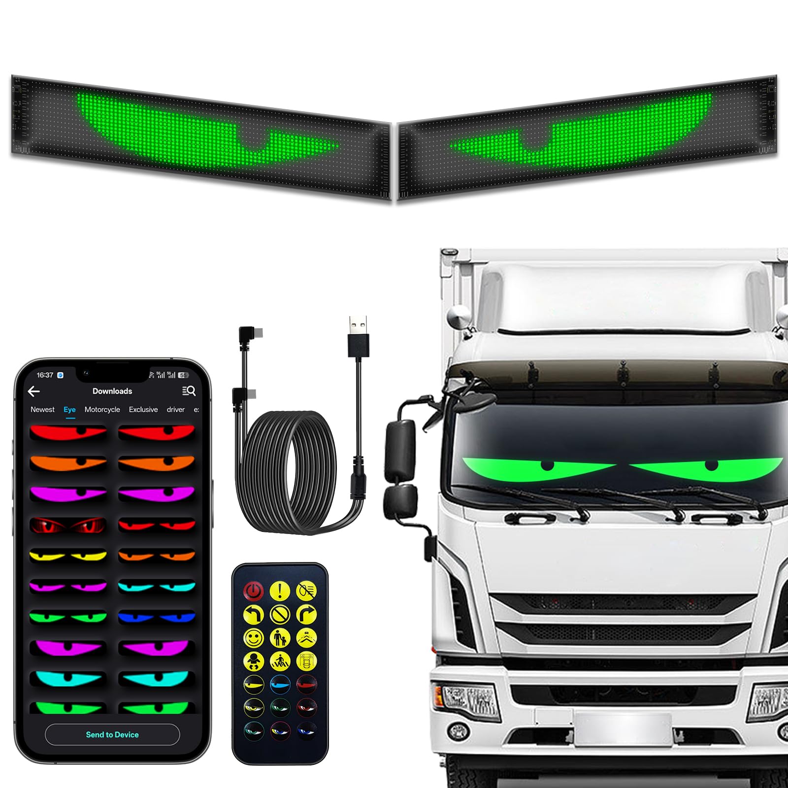 KZO Led Augen für LKW 60 * 12cm (2 PCS) Devil Eyes Licht for Auto, mit App/Fernbedienung, Perfect Sync, DIY Text/Bild, Wasserdicht, Flexibler LED-Bildschirm für Party/Geschäft/Dekoration,