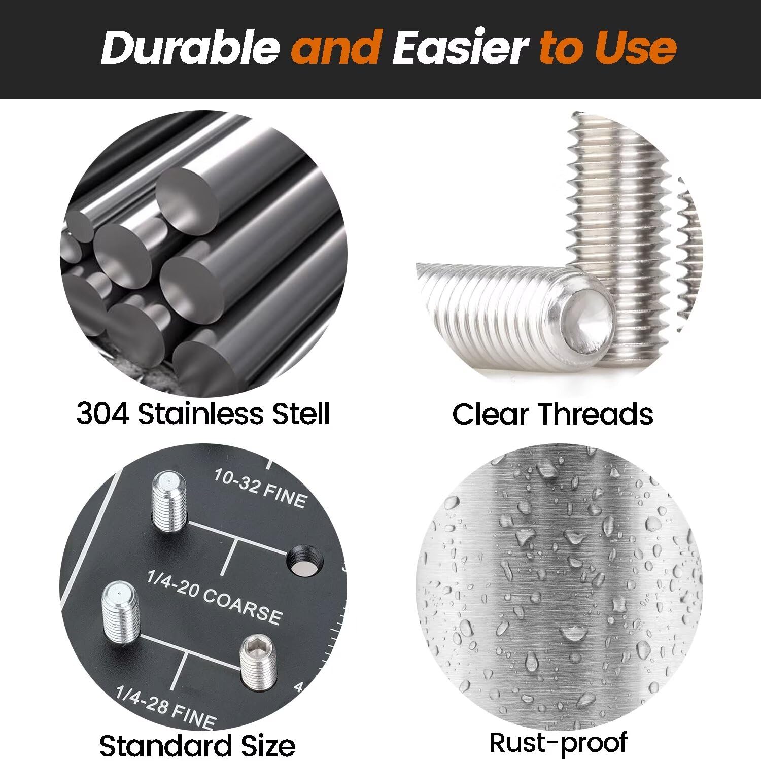 1/2"-13 x 1/2" 4 Pcs Set Screws, Headless Concave End, Grub Screws with Internal Hex Drive, 304 Stainless Steel, SAE Thread, for Bathroom Fixtures, Towel Racks, Light Fixtures