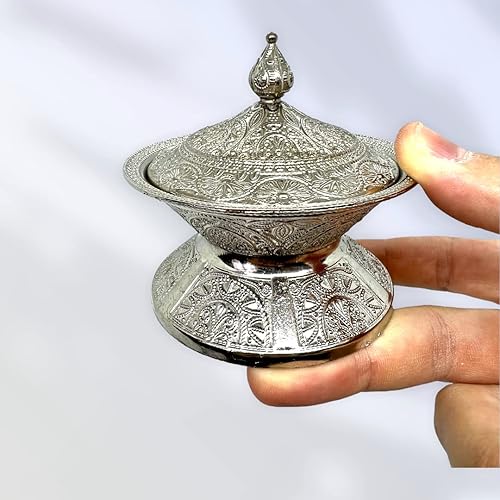 Miniatura 7 de Alisveristime Azucarero tradicional otomano turco hecho a mano con tapa (diámetro 3.34 pulgadas, longitud 3.54 pulgadas), motivos intrincados, ideal