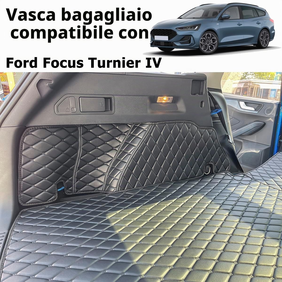 Vasca Baule per Ford Focus 4 IV 5-Porte SW Wagon/Turnier 2018-2025 (con Pianale del bagagliaio in posizione alta) Protezione Bagagliaio su Misura