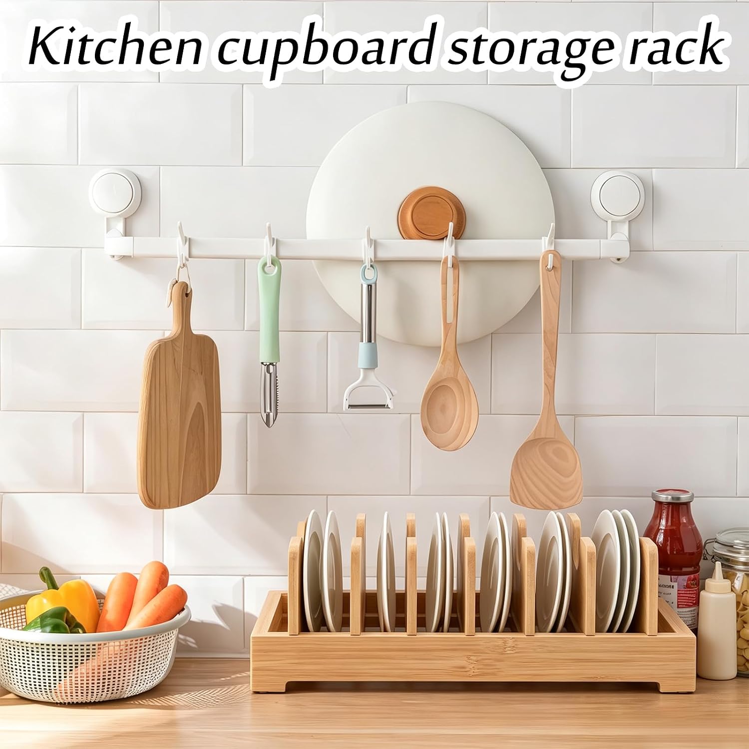 2PCS Bamboo Pot Lid Organizers Pan Lid Holder for Inside Cabinet