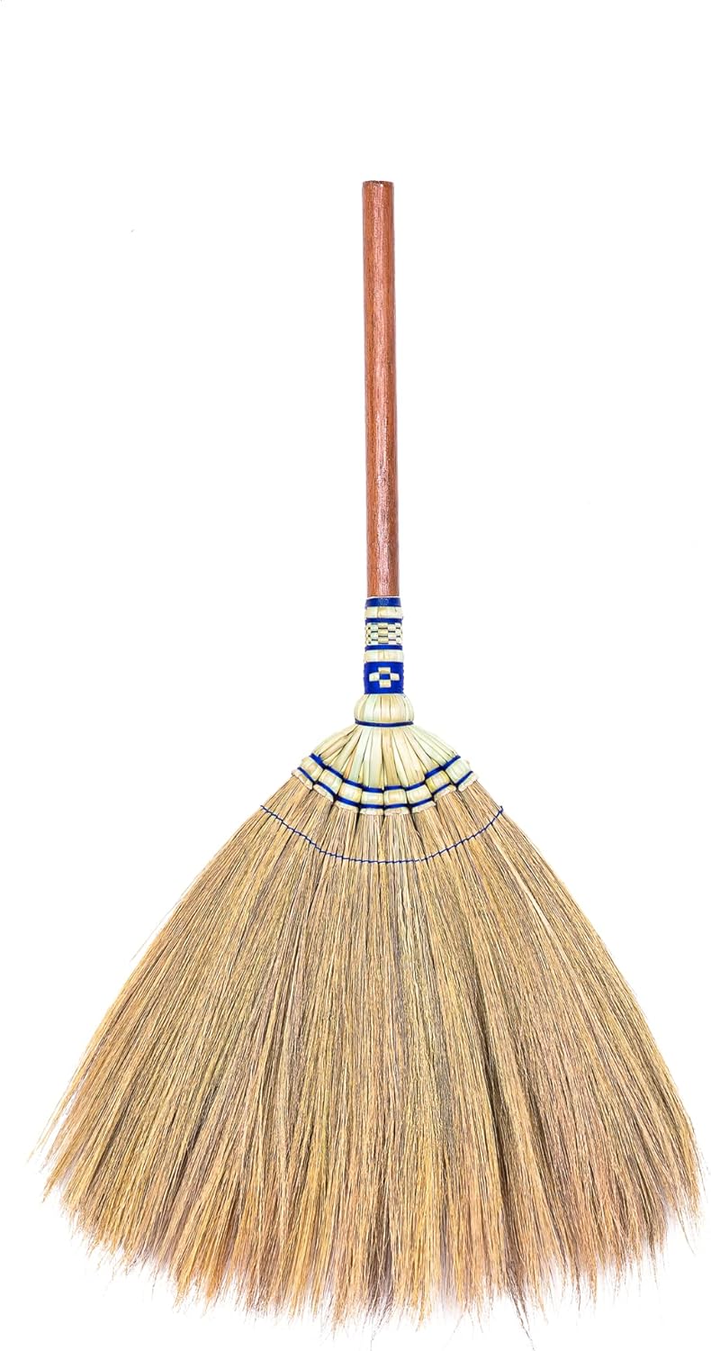 SN SKENNOVA - 28-inch of Short Asian Broom Whisk Broom Thai Natural Grass Broom Solid Wood Handle for RV's Tent Camping : Health & Household