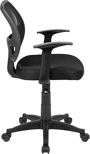 Miniatura 6 de Flash Furniture Mallard - Silla de oficina giratoria de malla con respaldo medio con asiento acolchado y brazos en T, silla de escritorio acolchada