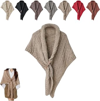 New Fall Winter Knitted Triangle Shawl with Leather Buckle, Multifunctional Shawl for Ladies