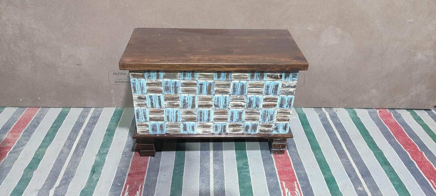 Solid Wooden Storage Trunk | Center Table with storage box For Living room, Bedroom, Hall & Home, Brown Finish, (69x35x46cm)-image-20