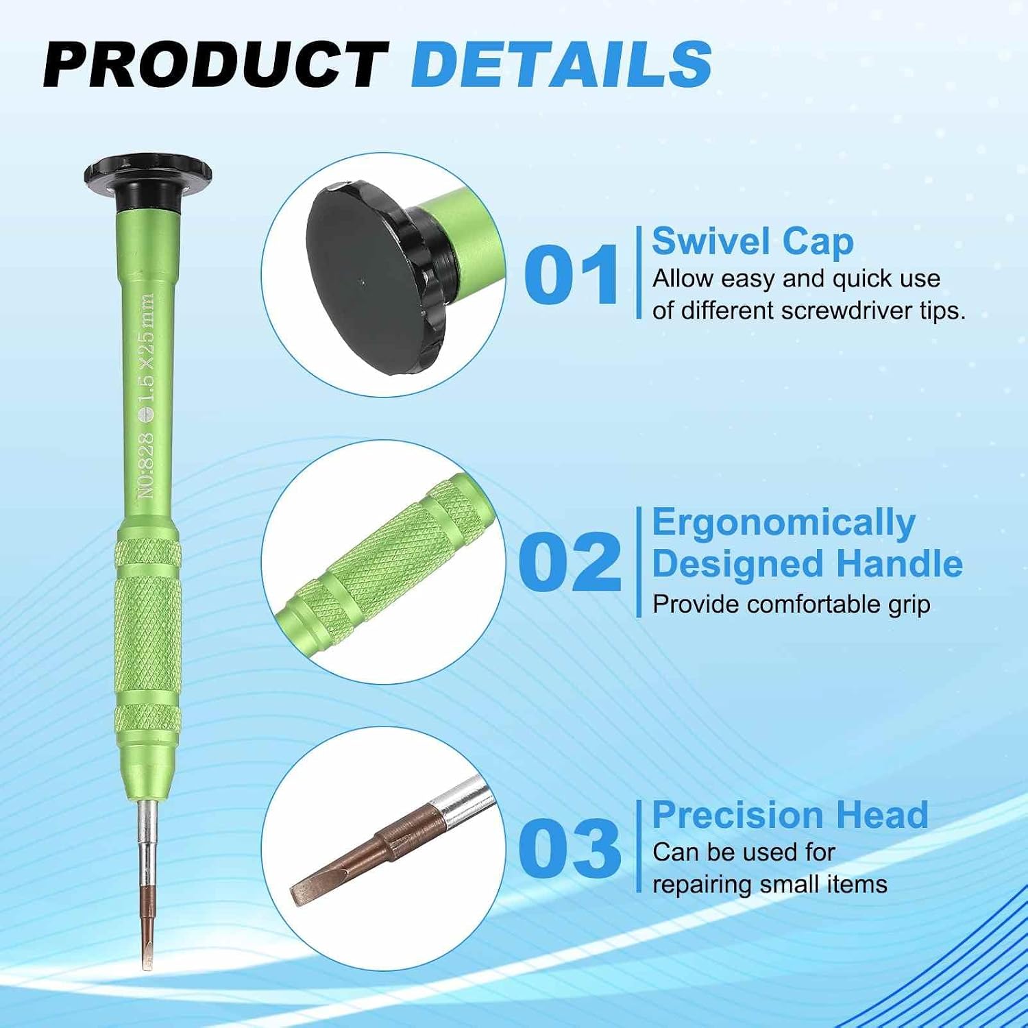 HARFINGTON Precision Slotted Screwdriver 1.5mm S2 Steel Magnetic Flat Head Mini Pen Style Screw Driver with Aluminium Handle for Eyeglasses Watch Laptop Electronic, Green(Black)