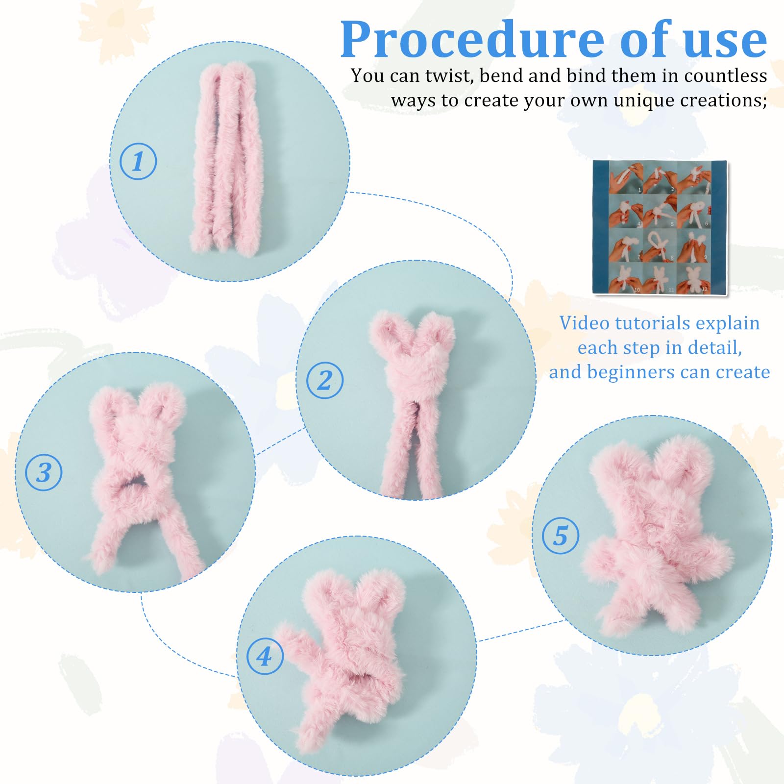 RVEFOT 6 Pcs Fur Pipe Cleaners Craft Kit with Decorative Accessories and Video Tutorials, Pipe Cleaners Kit for Beginners, Bear Animal Kit for Craft, Kids Art Craft DIY Creative Decoration