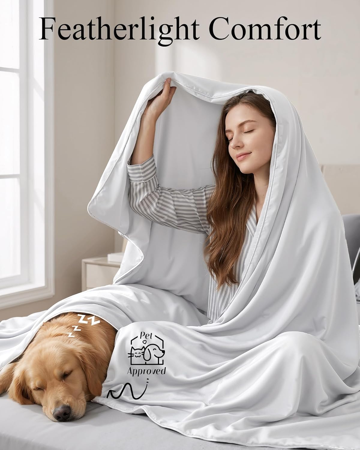 Cooling Comforter, Lightweight Comforter for Hot Sleepers, All Season Cooling Blanket for Night Sweats, Down Alternative Duvet Insert, Blanket for Night Sweats, Queen - 90"x90"(Ivory)