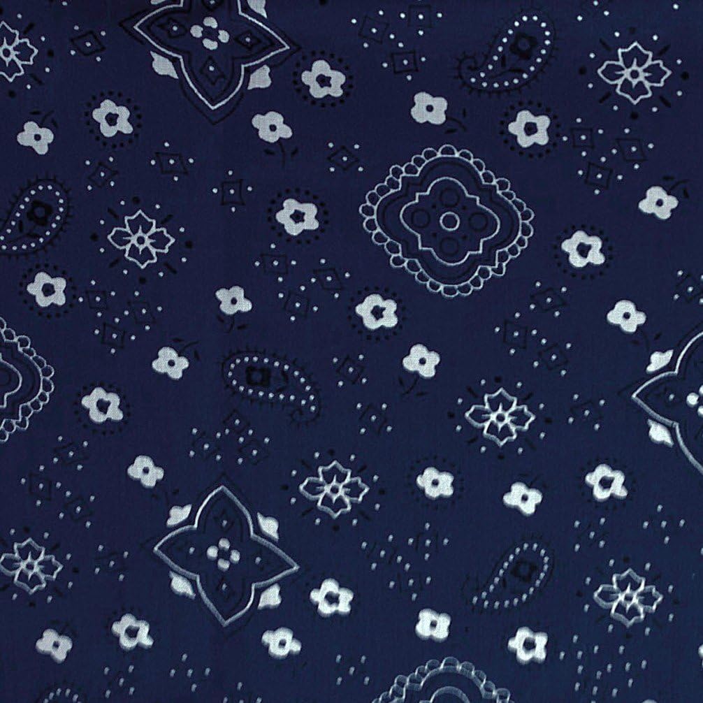 Premium Cotton Blend Bandana Printed 58 Inch Fabric by The Yard (The Fabric Exchange) (1 Yard, Navy)