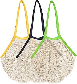 Eco Right Netzbeutel aus Bio-Baumwolle, Netzbeutel für Gemüse und Obst, Wiederverwendbare Netzbeutel für Lebensmitteleinkauf, Bauernmarkt, Strandtasche | 3 Stück | 3301-2