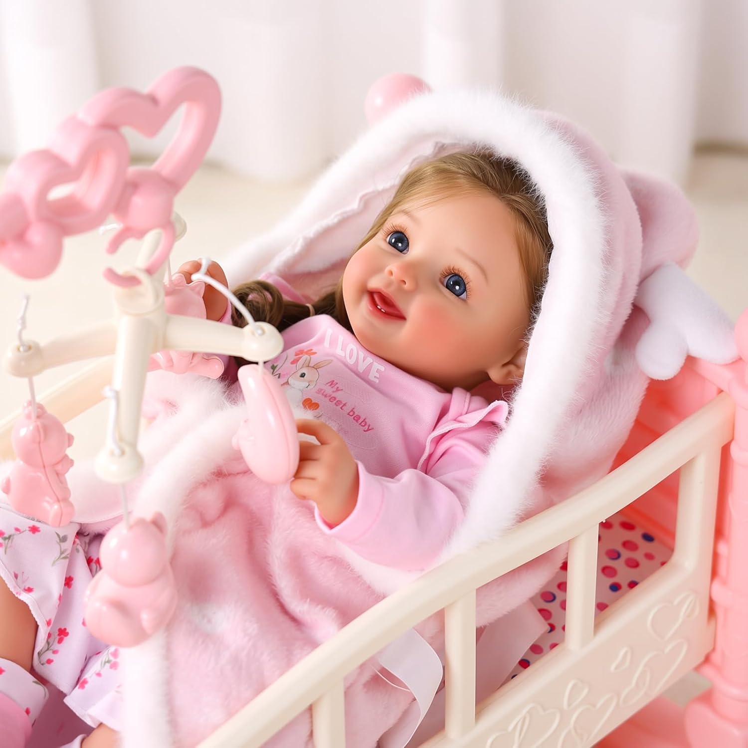 BABESIDE Realistic Reborn Baby Doll for Girls – 17-Inch Lifelike Soft Vinyl Toddler Doll with Handcrafted Details, Blue Eyes, Cute Pink Outfit & Accessories, Toy for Kids Ages 3+ - Image 2