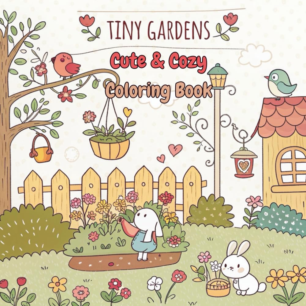 Tiny Gardens Cute & Cozy Coloring Book: Super Cute Hygge coloring book for adults and teens