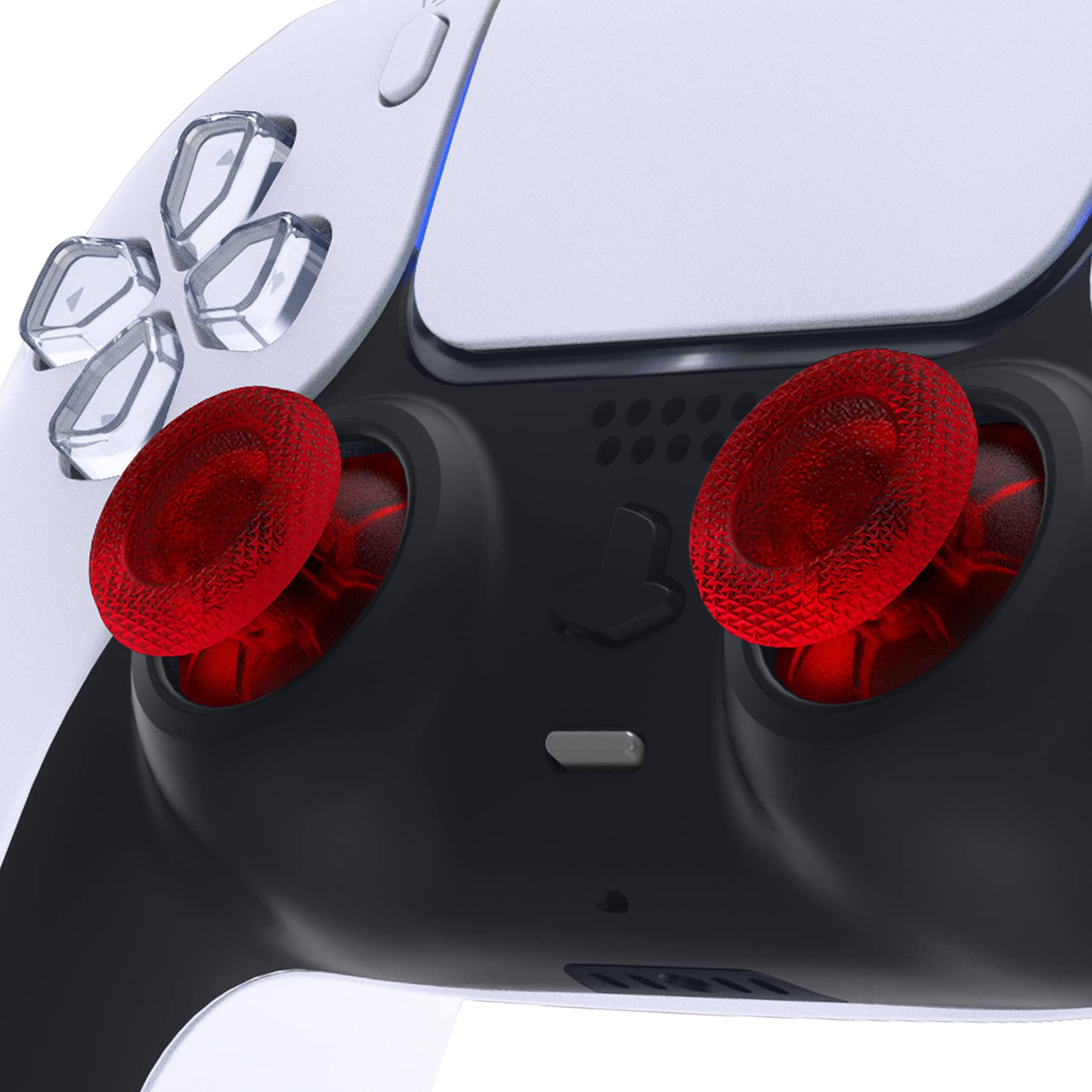 eXtremeRate Joystick pour ps5 Manette Accessoires,Stick Analogique pour ps4 Manette,Bâtons de Pouce-Rouge Transparent - 3