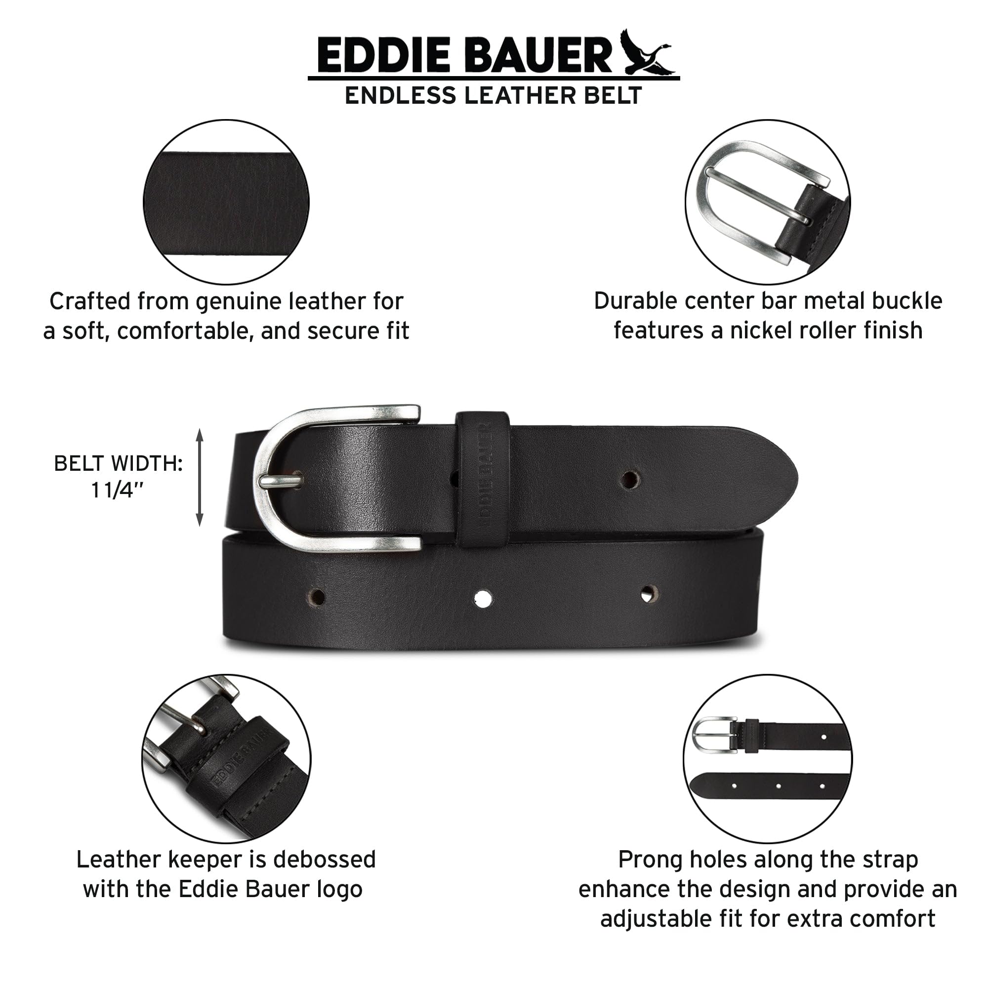 Eddie Bauer Ceinture Fin-Cuir véritable avec Trous pour Dents pour Ajustement personnalisé-Marron, Femme