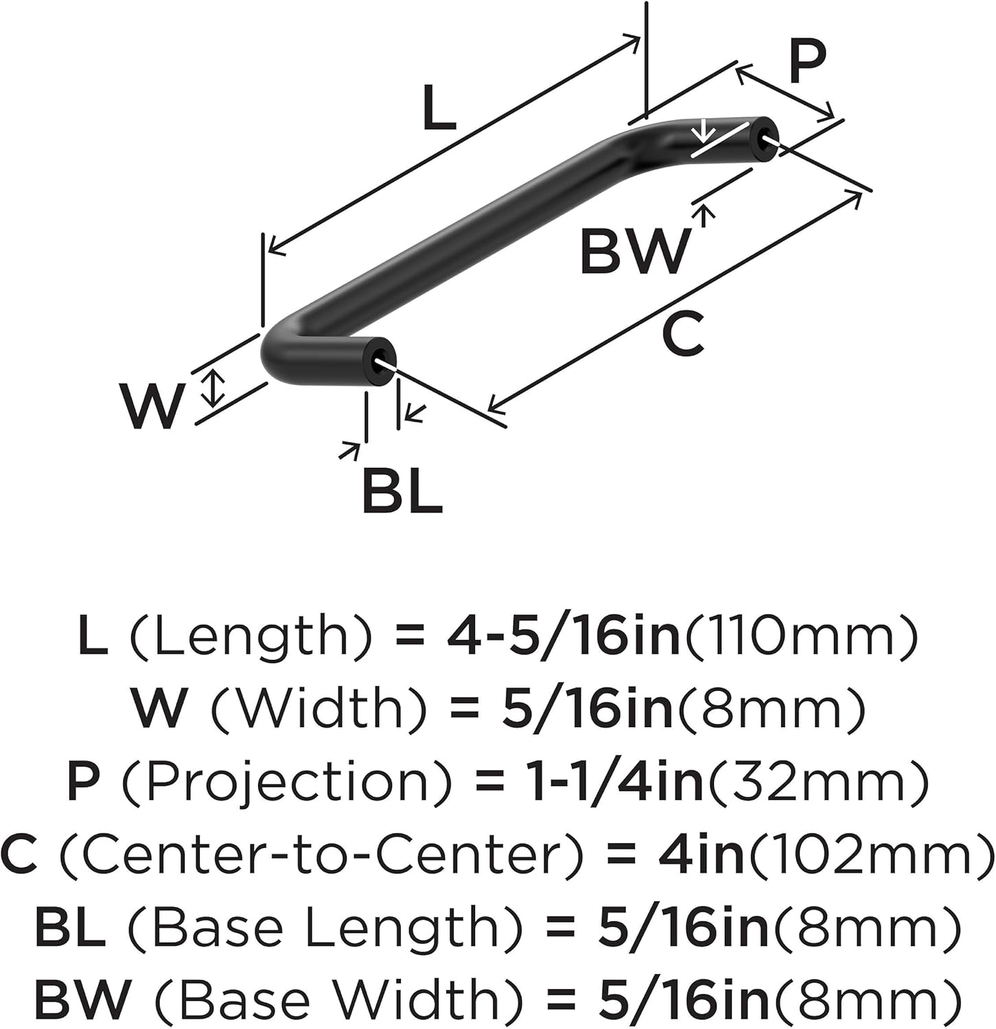 Amerock Wire Pulls 4 inch (102mm) Center-to-Center Matte Black Cabinet Pull - 25 Pack