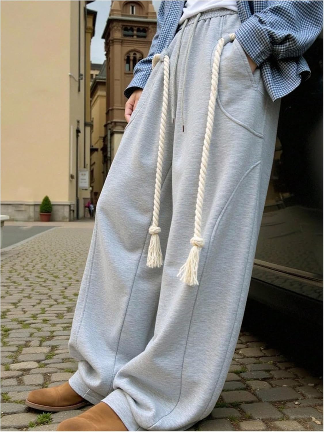 GORGLITTER Men's Baggy Barrel Sweatpants Y2k Rope Drawstring Wide Leg Oversized Track Pants Streetwear Trousers - Image 3