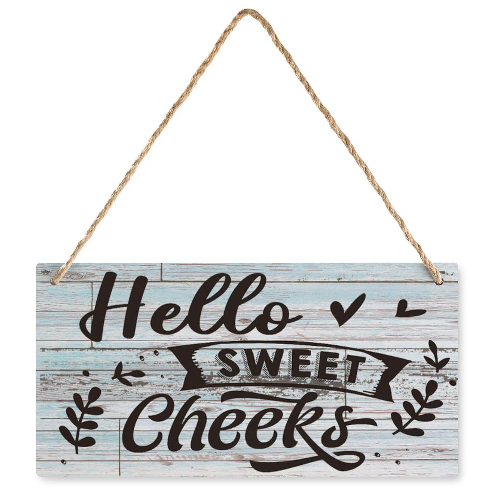Bathroom Humor Wood Sign - Hello Sweet Cheeks | Funny Hanging Plaque for Front Door, Porch & Bathroom | Ideal for Humor Lovers | 12X6 Inch