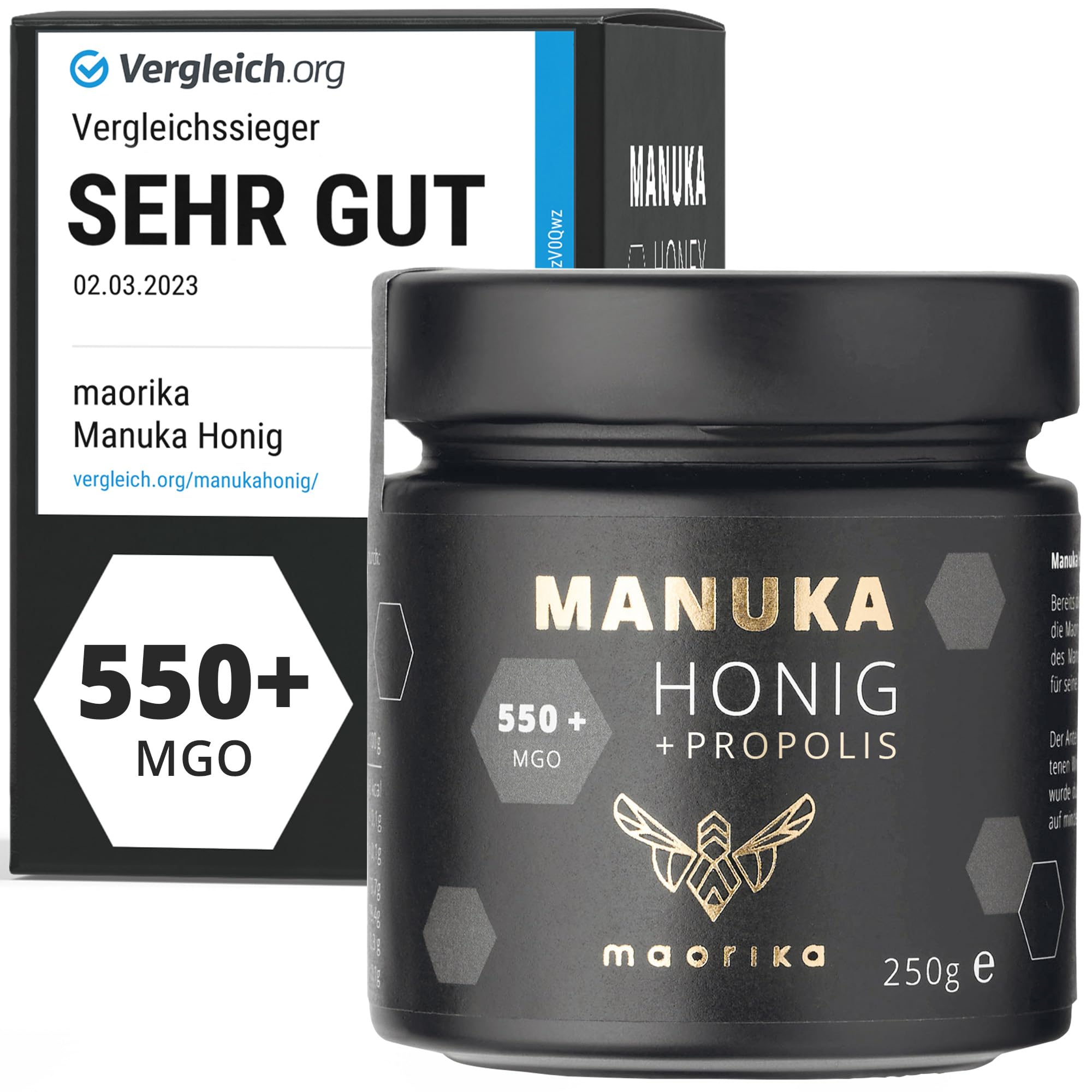 maorika - Manuka Honig 550 MGO im Glas (lichtundurchlässig) - laborgeprüft, zertifiziert aus Neuseeland (Manuka Honig mit Propolis)