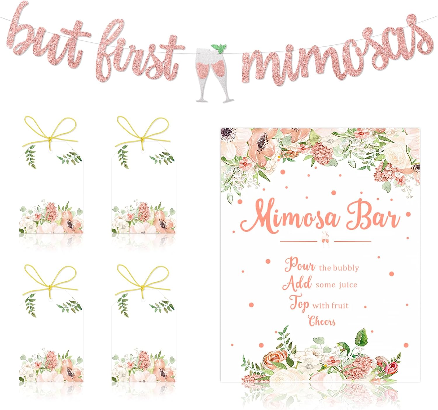 Faisichocalato Mimosa Bar Sign, But First Mimosas Banner, Boho Floral Wedding & Bridal Shower Decor, Rustic Party Sign for Mimosas & Celebrations