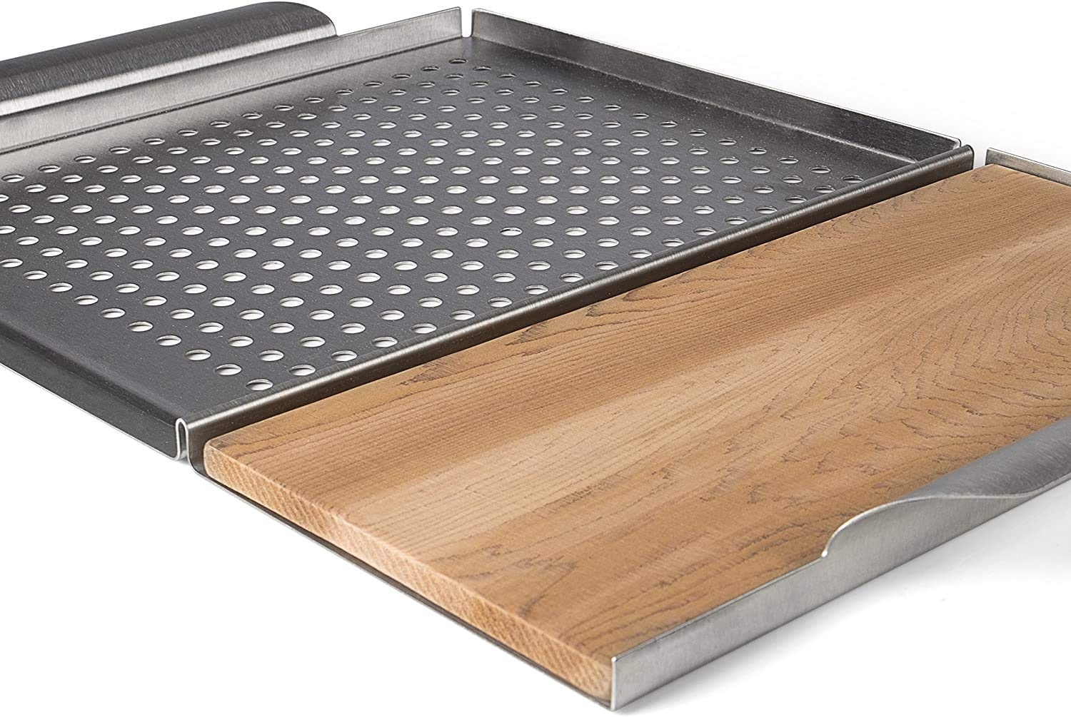 Rustler Plancha de Acero Inoxidable para Parrilla - Plancha de Cedro para Parrilla - para Asar Pescado, Carne o Verduras - 45 x 30.5 x 3 cm