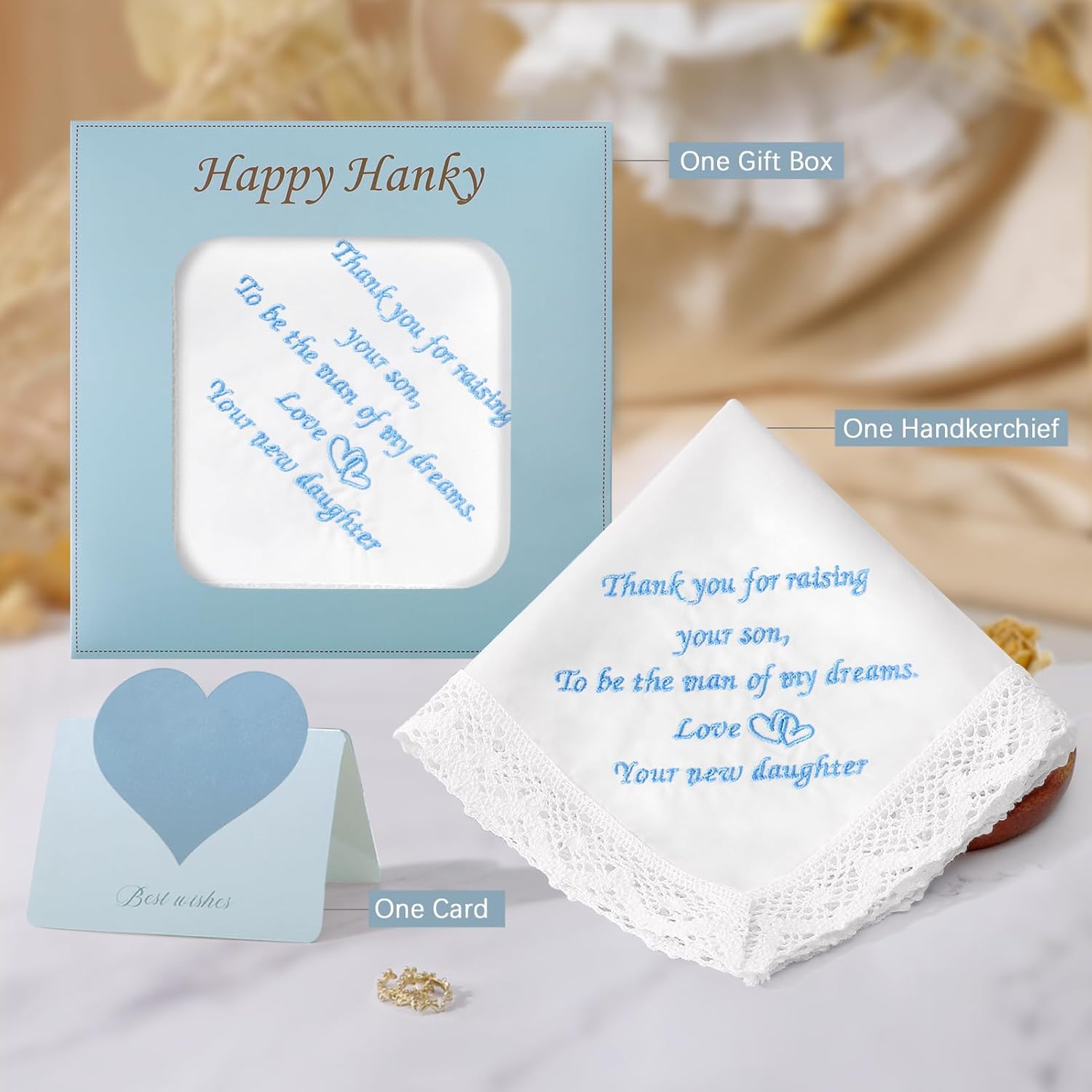 PACGOTH Wedding Handkerchiefs Something Blue for Bride, Mother Of The Bride Gifts Embroidered Lace Keepsake Bridal Hankies - Image 4