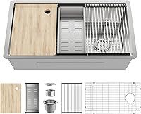 MAYESAR 33x19 Inch 16 Gauge Stainless Steel Undermount Workstation Kitchen Sink - Deep Single Bowl with Cutting Board & Accessories