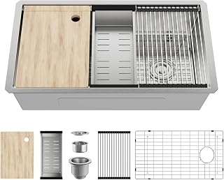 MAYESAR 33x19 Inch 16 Gauge Stainless Steel Undermount Workstation Kitchen Sink - Deep Single Bowl with Accessories