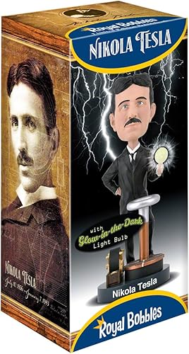 Miniatura 5 de Royal Bobbles Nikola Tesla Bobblehead, figura realista de poliresina premium, número de serie único, detalles exquisitos