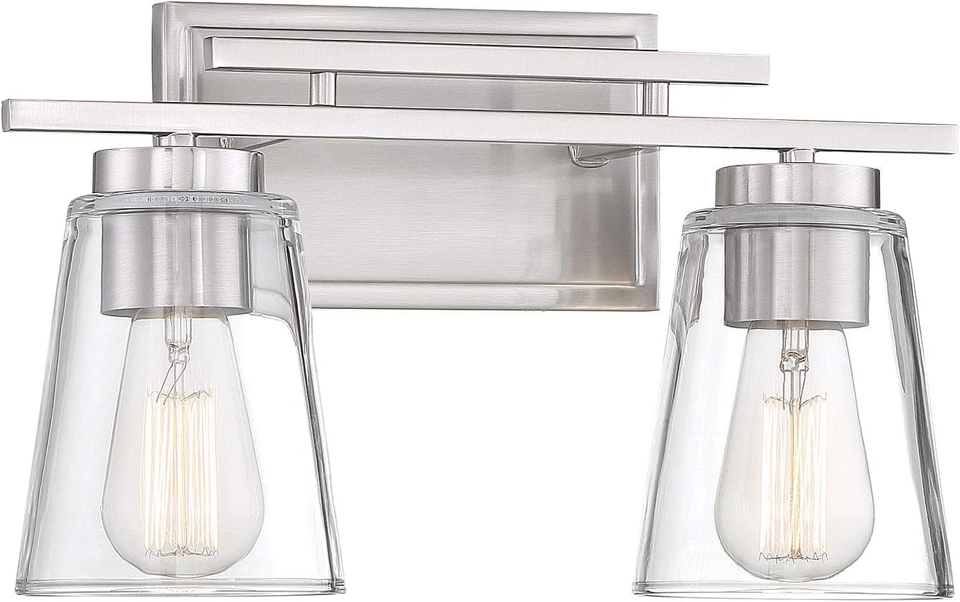 Savoy Essentials 8-1020-2-SN Calhoun Modern Bohemian Clear Glass Bathroom Vanity Wall Light, 2-Light 120 Total Watts, 9" H x 15" W, Satin Nickel