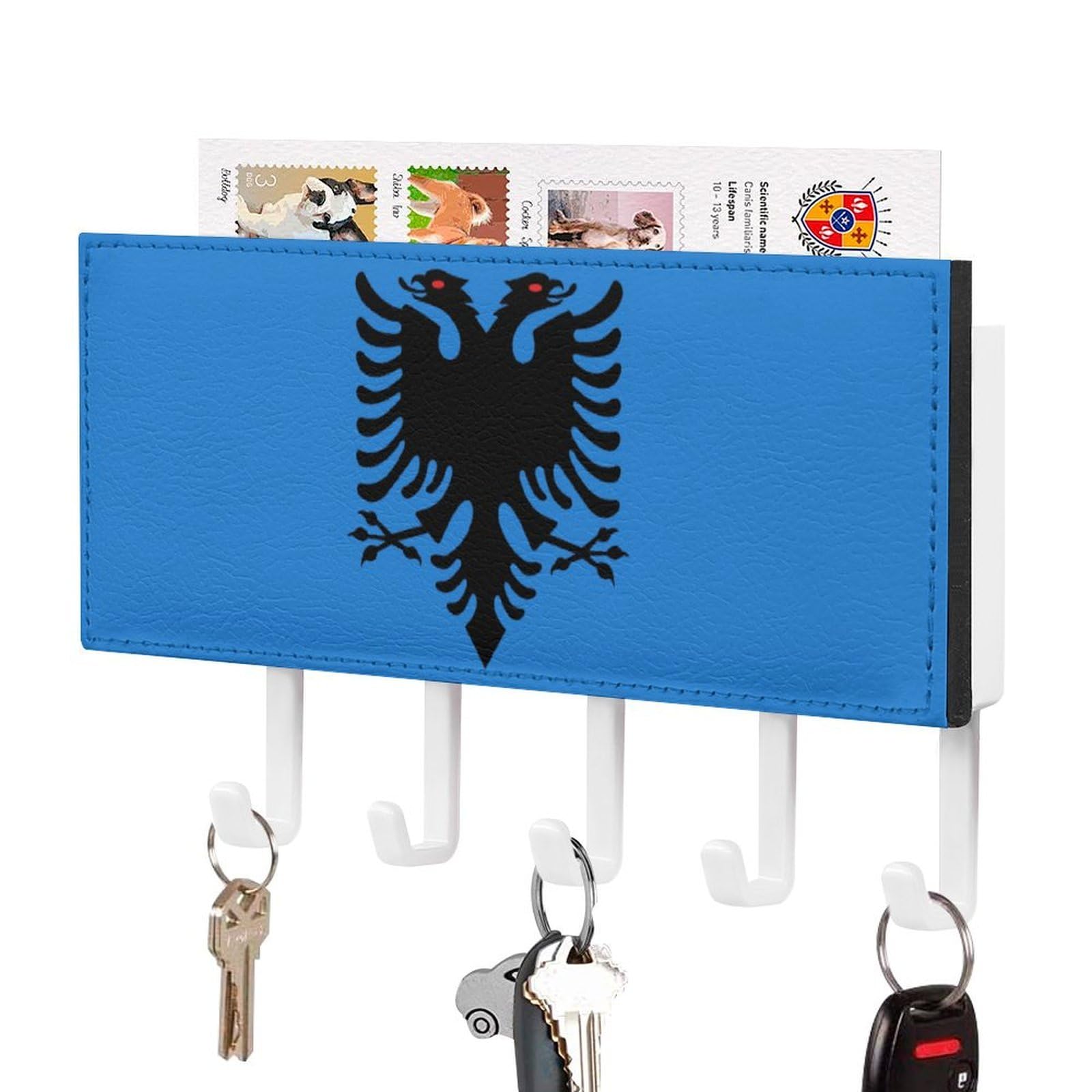 NCLQVJXZKHW Albania Flag Key Holder with 5 Hooks Key Hooks Wall Mounted Key Racks Key Hanger Organiser Shelf