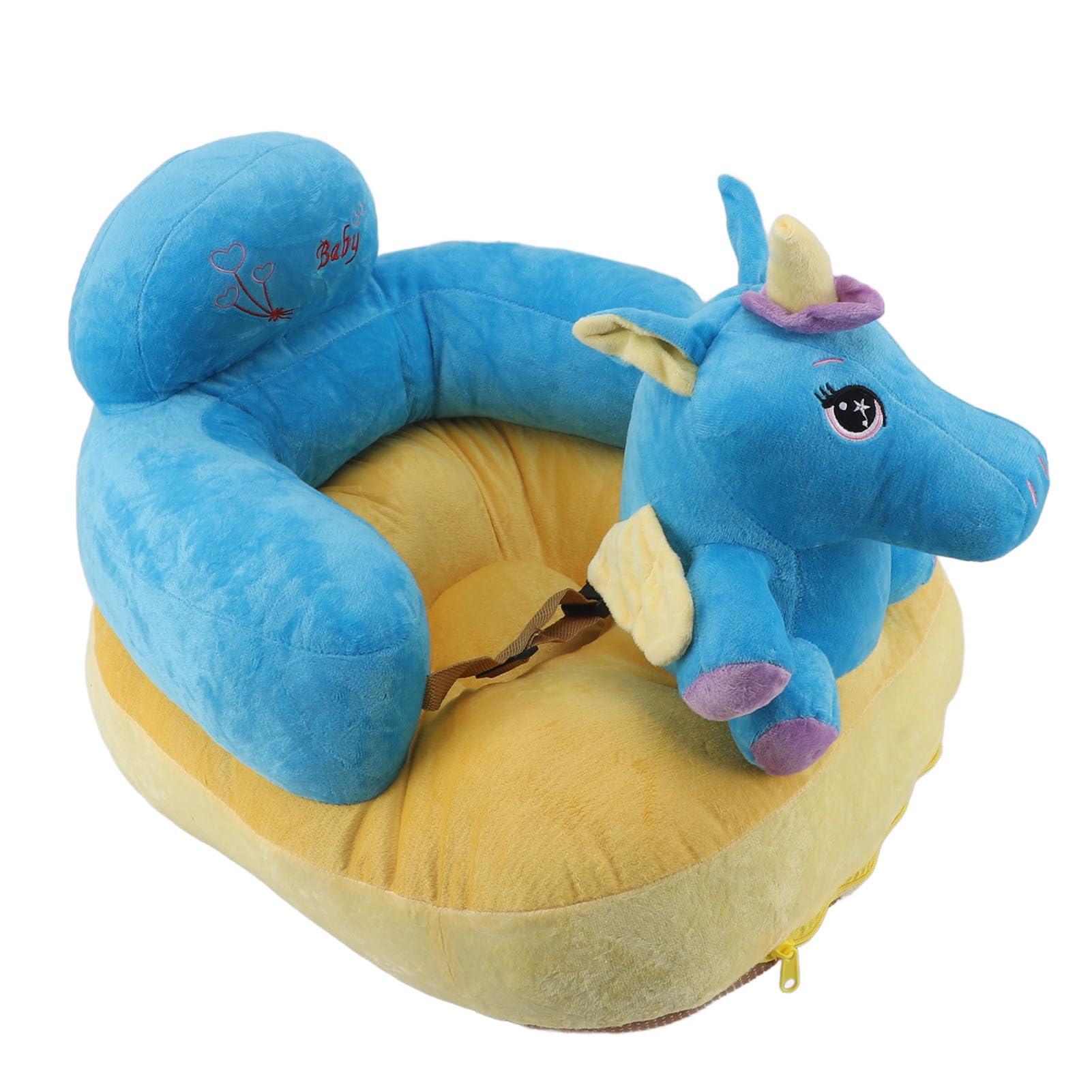 Srliya Präziser Lern-Sitzstuhl Verhindert Stürze, Verstellbarer Winkel, Bequemer, Tragbarer, Sicherer Plüsch-Babystützsitz für Kleinkinder, Sitzstuhl mit Weichem (Blaues Pferdemuster)