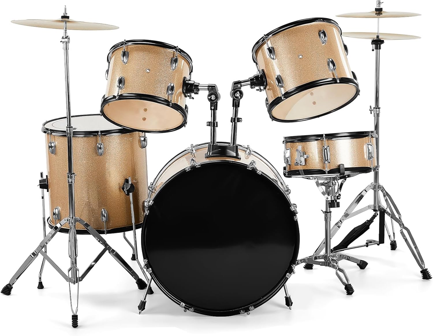 Ktaxon 22 Inch Adult Drum Set, 5-Piece Full-Size Drums Kit with Cymbal Stands, Hi-hat Stand, Sticks, Drum Pedal, Stool & Floor Tom for Beginner Teens Student (Champagne)
