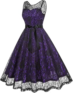 CRNTCEM Women Lace Vintage Cocktail Party Dress Mesh Floral Swing Dress Sleeveless Bridesmaid Wedding Prom Evening Dresses
