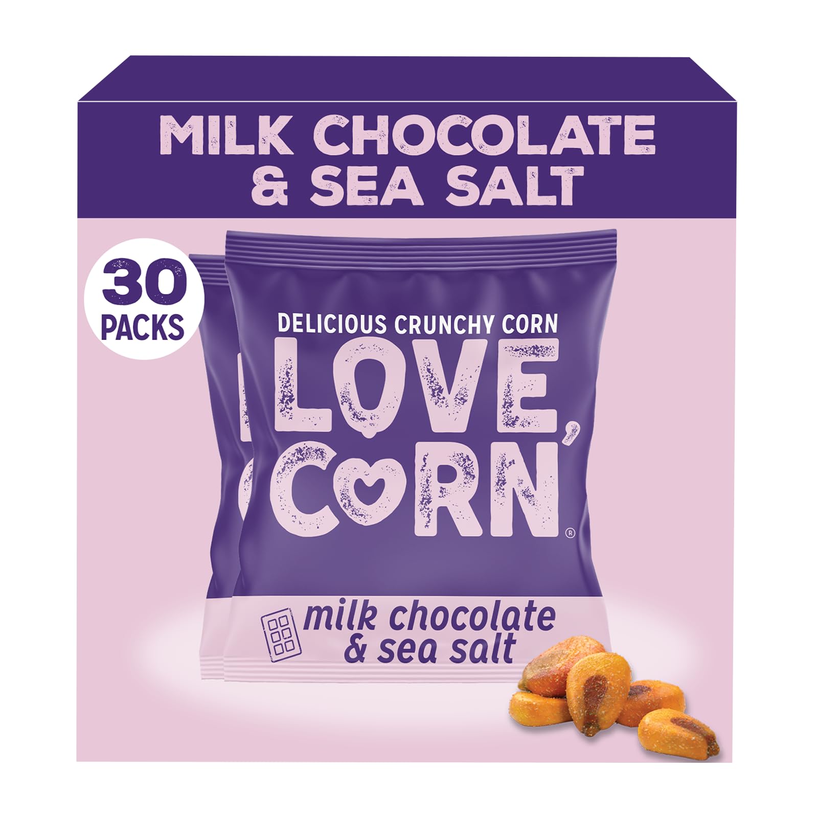 Milk Chocolate & Sea Salt Crunchy Corn Snack | 30 x 15g Bags | Kosher, Gluten-Free | For Lunchbox & On The Go | Alternative for Crisps, Mixed Nuts & Popcorn | Healthy Graze | UK Made