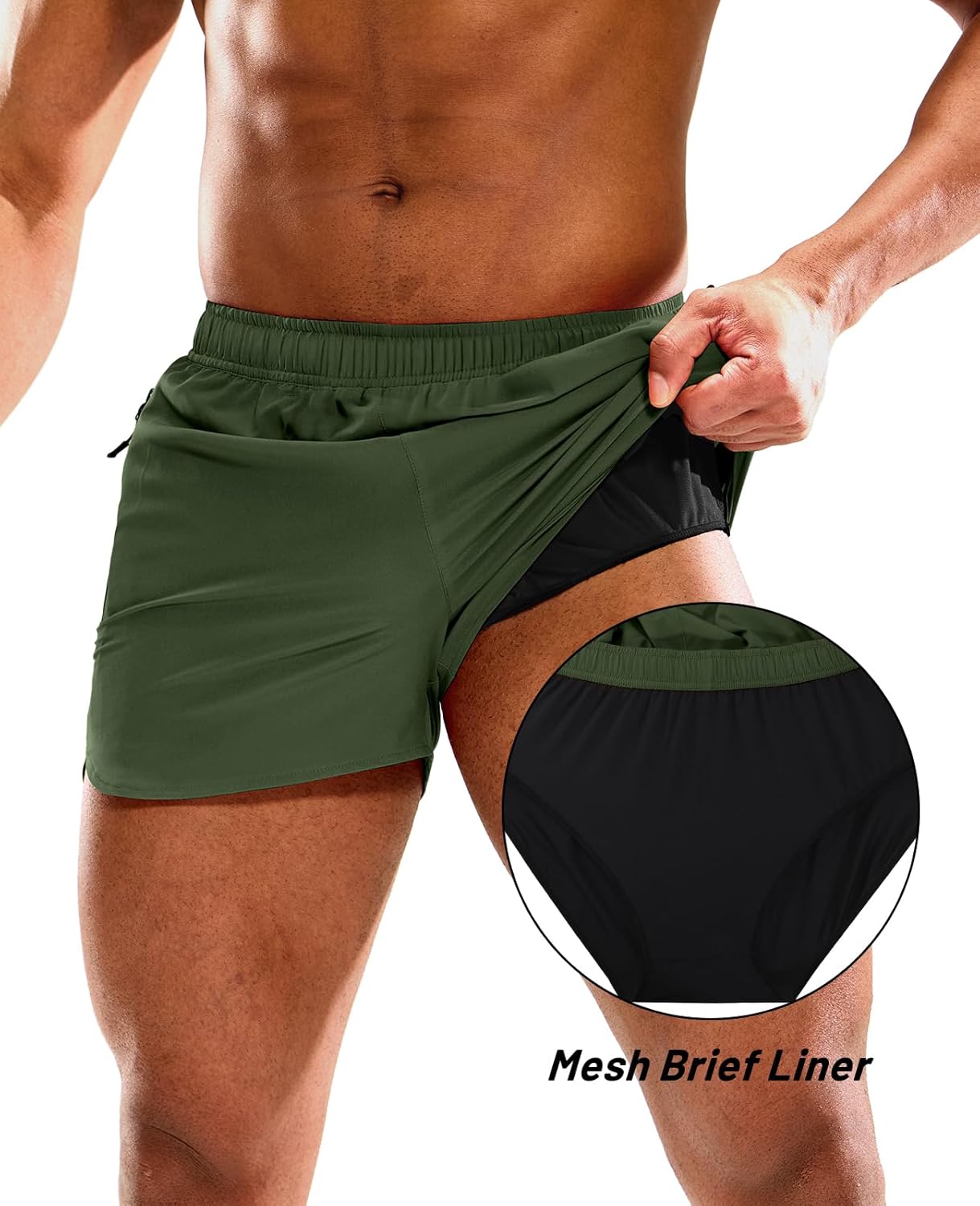 MIER Men's 3 Inch Inseam Running Shorts with Brief Liner Dry Fit Gym Athletic Workout Exercise Shorts with Zipper Pocket - Image 4