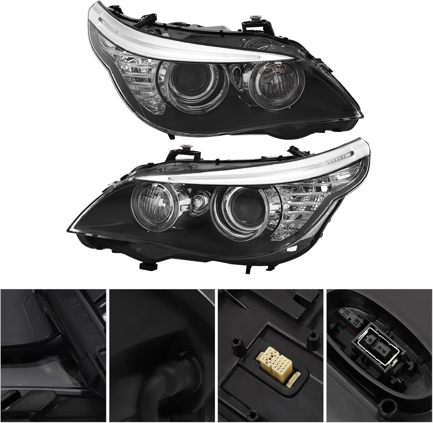 Front HID Headlights Assembly Left+Right Side for 2008-2010 BMW E61 528i 535i 550i D1S w/HID DRL Projector Driver & Passenger Head Lights Direct Replacement Headlamps Assy Set (Two Packages)
