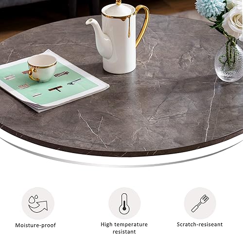 Miniatura 7 de ivinta Eleva tu sala de estar moderna mesa auxiliar redonda de 2 niveles, mesa decorativa de mármol sintético con estante de almacenamiento y marco