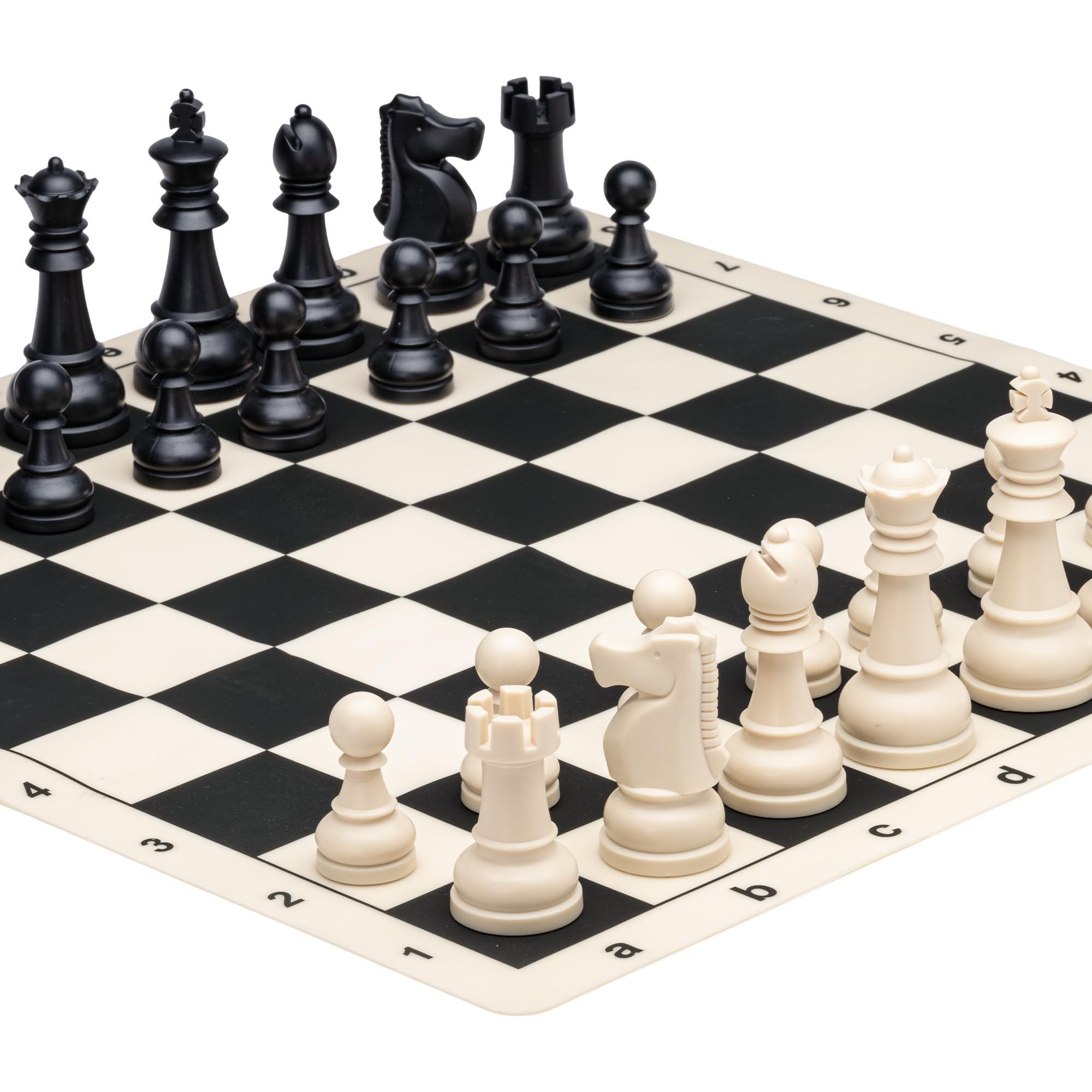 A&A Set di scacchi, scacchiera pieghevole in silicone da 38,1 x 38,1 cm e pezzi Staunton in plastica con peso king size da 8,9 cm x 38,1 cm, con custodia da trasporto per viaggi portatili