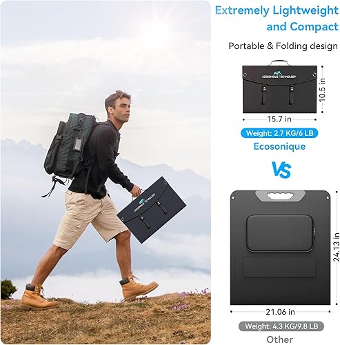 Miniatura 2 de Cargador de paneles solares portátiles Ecosonique 100W extremadamente ligero y compacto plegable para estación de energía de camping, generadores