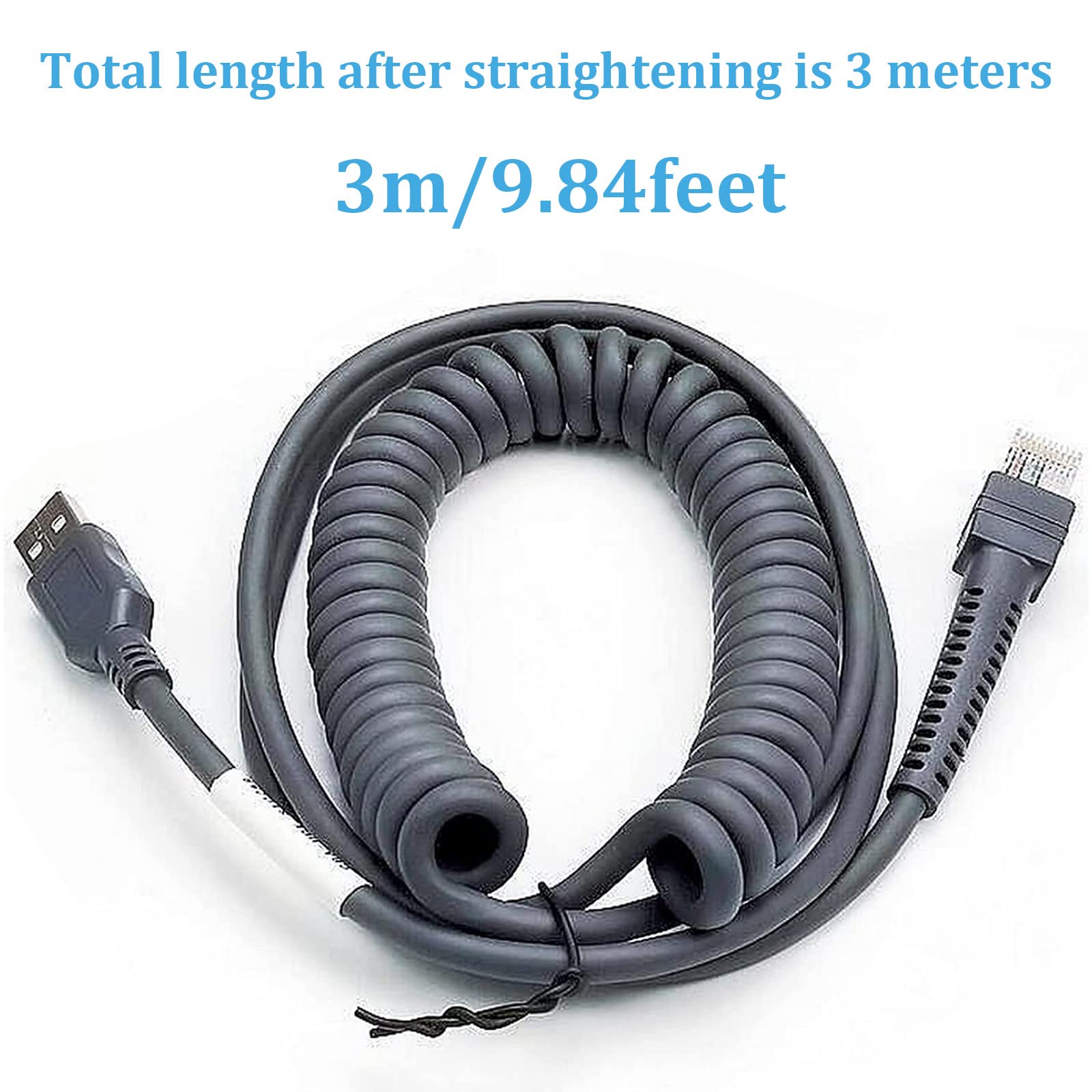 JIESOUSIN USB Kabel für Symbol Zebra Motorola Barcode Scanner USB auf RJ45 Kabel, CBA-U01-S07ZAR LS2208-SR DS2208 DS2278 DS8178 LS1203 LS4208 DS4208 DS9208 DS4308 LI427 8 LS9203 (3 Meter - lockig)