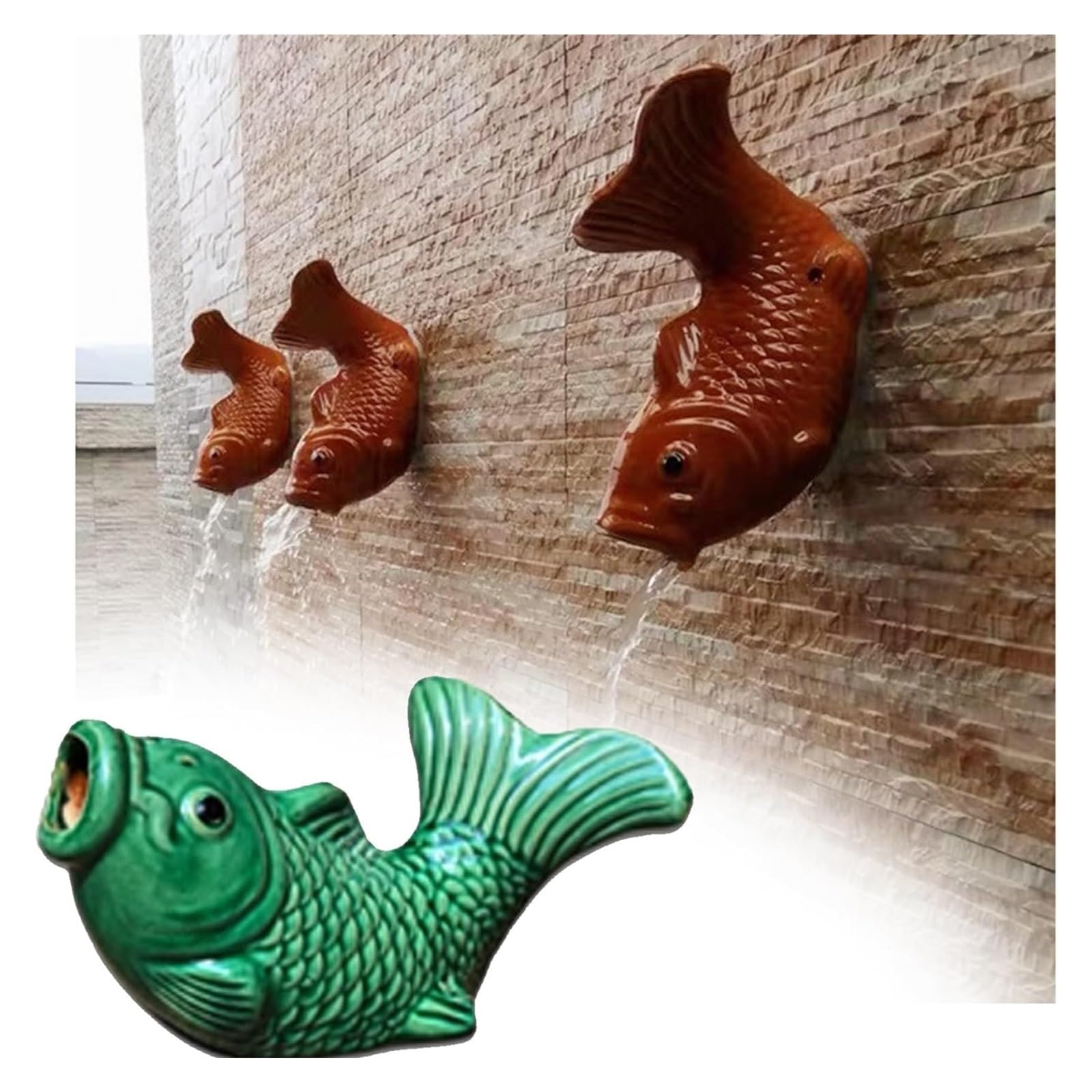 Carp Water Spitter Statue for Pools and Ponds,Ceramic Carp Fountain Spitter,CarpStatue Fountain Nozzle,Outdoor Garden Water Sprinkler for Pond WaterFeature(Green)