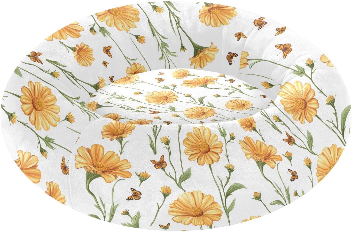 Pet Dog Bed Anti-Slip Fluffy Dog Pillow Bed for Medium Size Pets Supplies M Sweet Calendula White