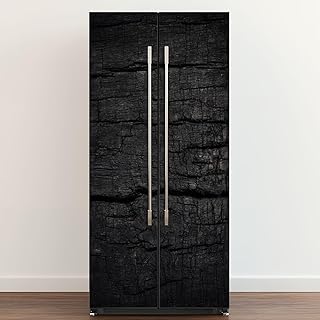 Self Adhesive Vinyl Refrigerator Wrap Black Wooden Wall Texture Dark bark Old Natural for Design top View Door Mural Sticker Peel and Stick Removable Door Cover Fridge Wrap Decal for Kitchen Decor