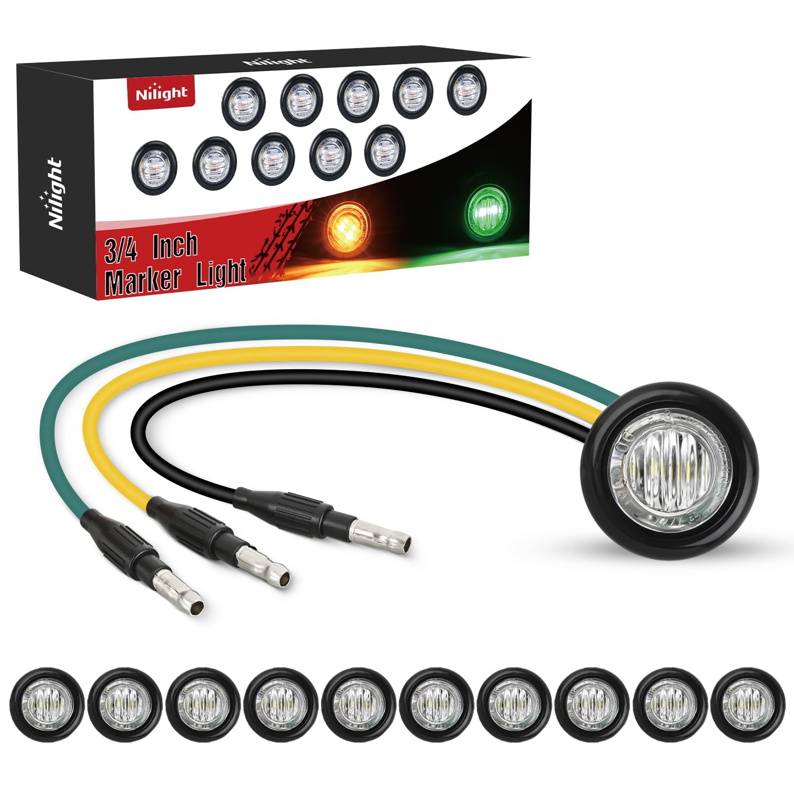 Nilight 3/4 Inch Dual Color Marker Light Amber Turn Green Clearance Lights