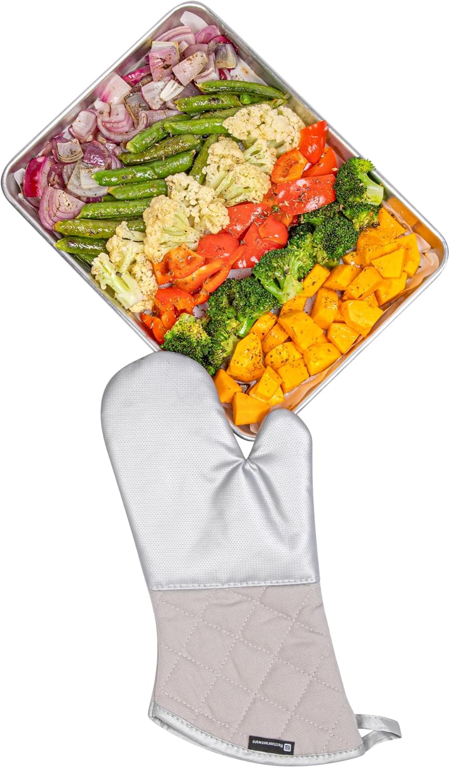 Restaurantware 15 x 7 Inch Oven Mitt 1 Heat-Resistant Oven Mitten - Ergonomic Grip Professional Grade Silver Fiberglass Kitchen Mitten For Handling Hot Trays Dishes Pots or Pans Durable