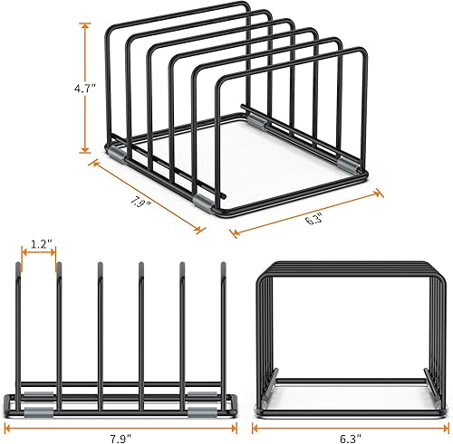Miniatura 2 de Paquete de 2 estantes medianos para tablas de cortar negras, organizador de gabinete de cocina, 5 estantes escalonados para bandejas de hornear,