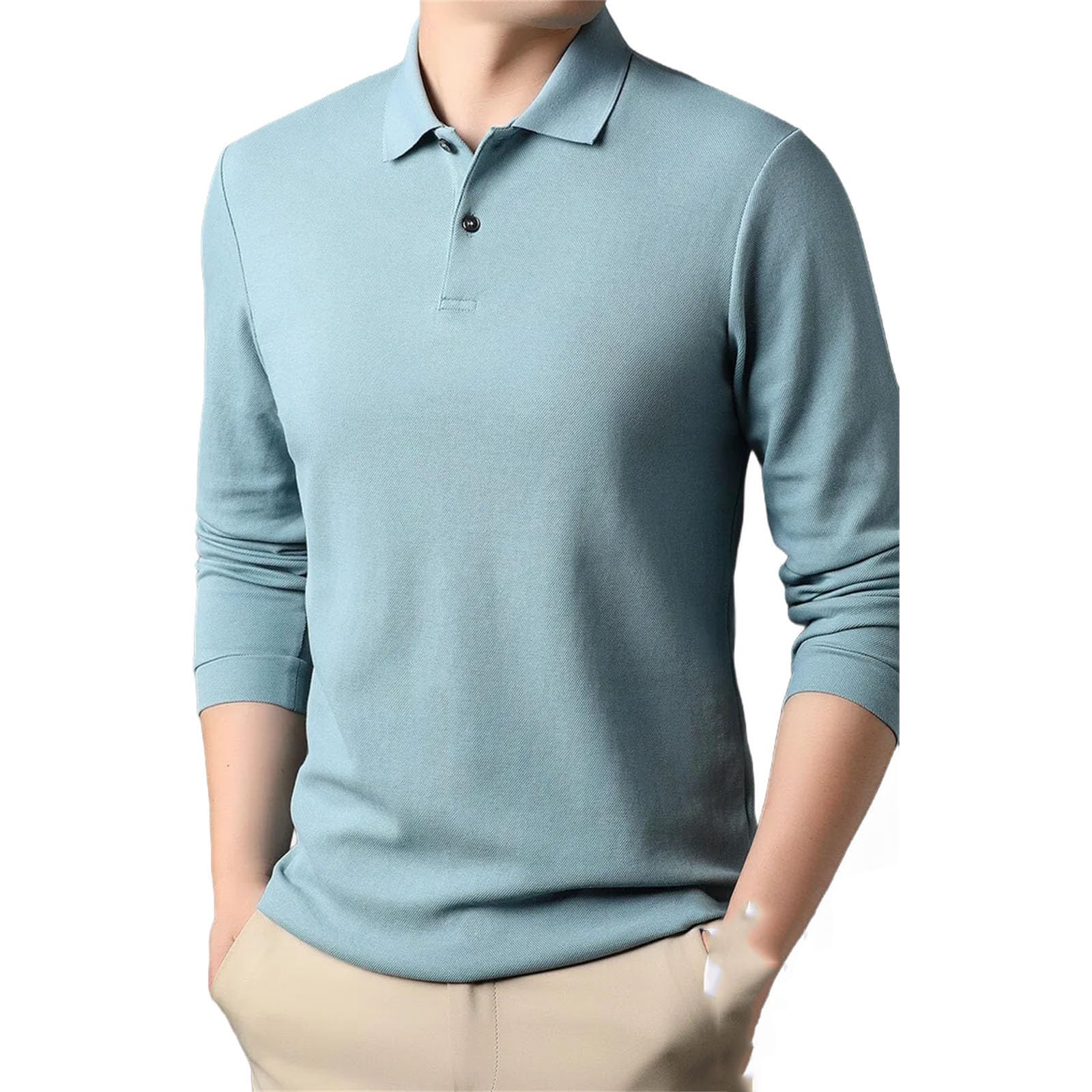 Polo da uomo in puro cotone, a maniche lunghe, traspirante, perfetta per golf e sport